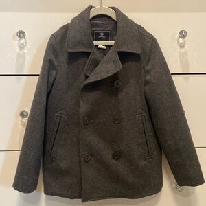 Boy’s Double Breasted Grey Pea Coat, Size 8